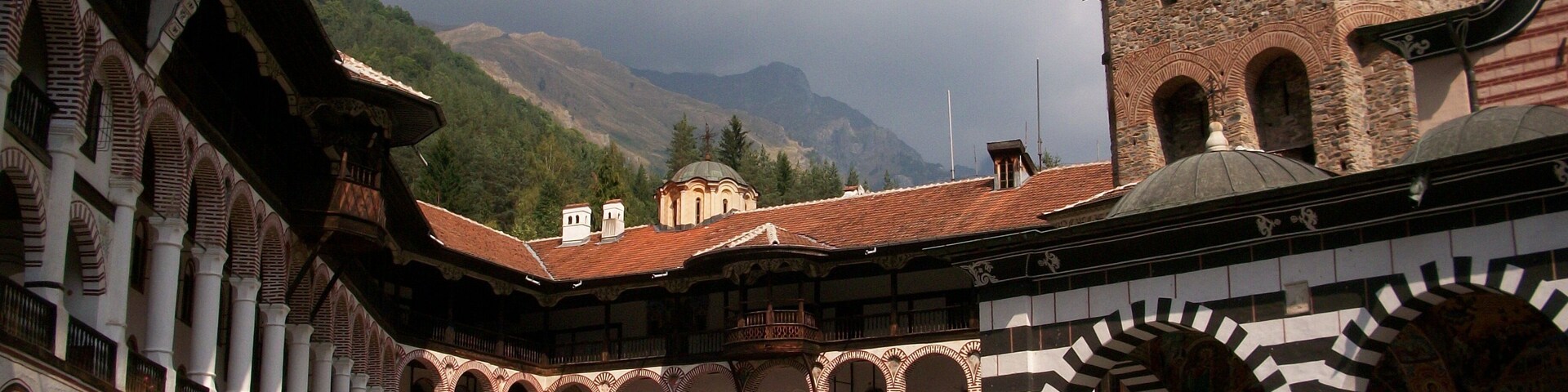 A beautiful monastery,  it is the Monastery of Saint Ivan of Rila.  Very atmospheric and historic,  Well worth a visit, but get there early otherwise there are long queues to enter.