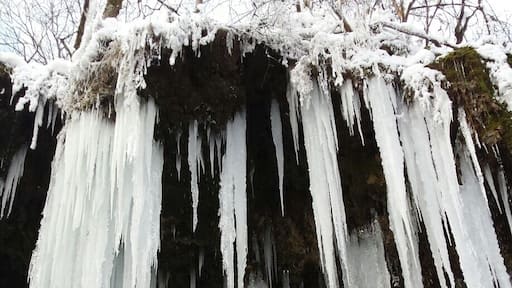 Waterfall Varovitets during the freezy winter.Spectacular beauty!