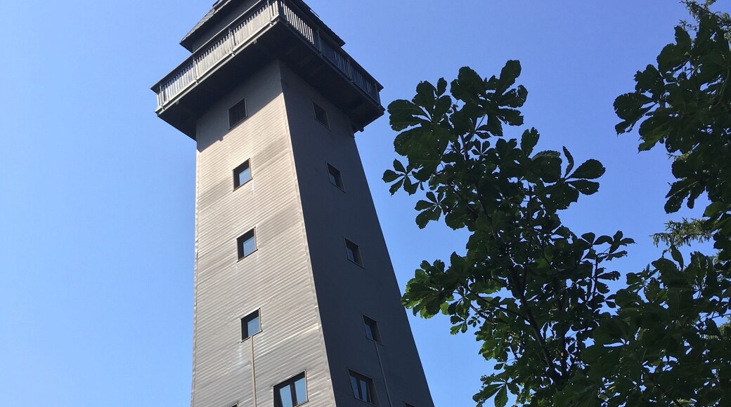From afar, this watch tower resembles an alien rocket launch site, but it is just your not so average lookout tower. Nice vista, great nearby restaurant : http://www.naturpark-gasthaus.at/