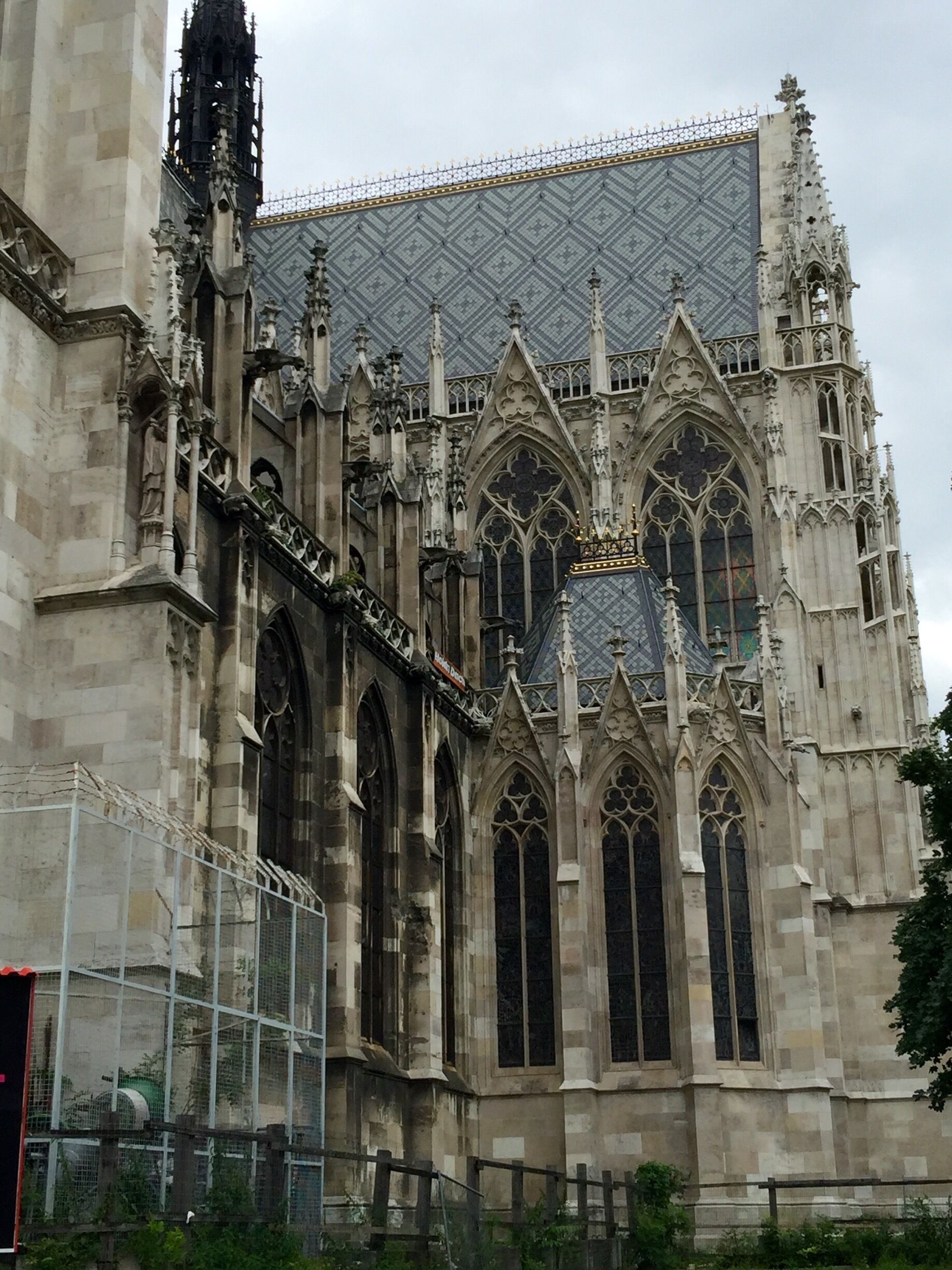 A Gothic cathedral with intricate stonework and pointed arches.
