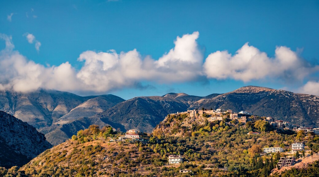 Panoramic spring view of Castle of Himara, Vlore. Colorful morning scene of Albania, Europe. Traveling concept background.