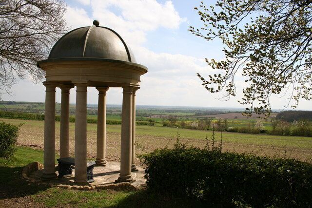 View from Hareby. Lovely view across the fens and a neo-classical gazebo at Hareby