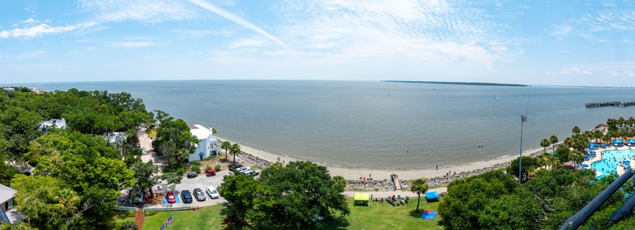 A panoramic view of St Simons Island, Georgia taken from the lighthouse
