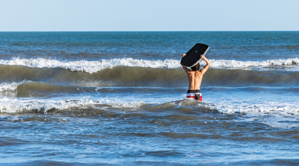 Teenage Boy With Black Bodyboard in the Ocean