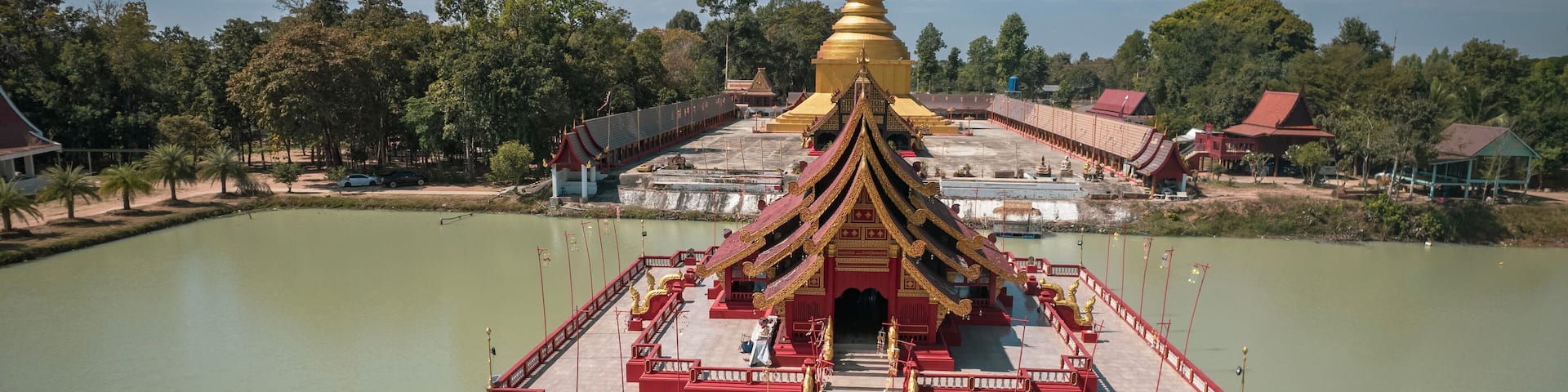 Aerial view Wat Pa Lahan Sai Temple in Buriram Province, Thailand. Wat Pa Lahan Sai Temple in the South of Buriram Province.