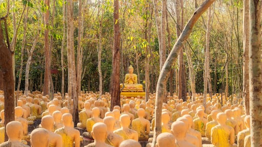 Plaeng Yao District, Chachoengsao / Thailand / February 16, 2020 : Wat Krok Kaeo Wong Phra Chan. There is a Buddhist architecture suitable for learning..