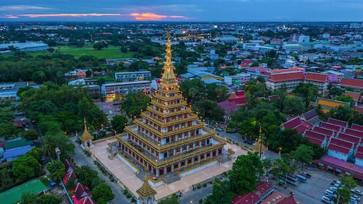 Aerial view Phra Mahathat Kaen Nakhon, Wat Nong Wang, Khon Kaen, Thailand.