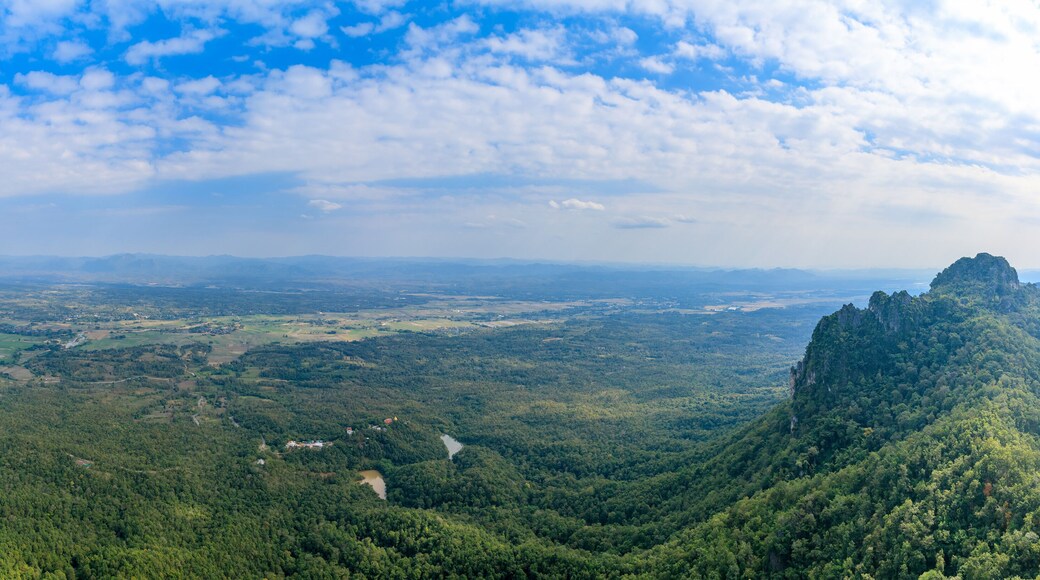 View scenery from floating pagoda at Wat Chaloem Phra Kiat (Phra Bat Pupha Daeng) temple in Chae Hom district, Lampang, Thailand