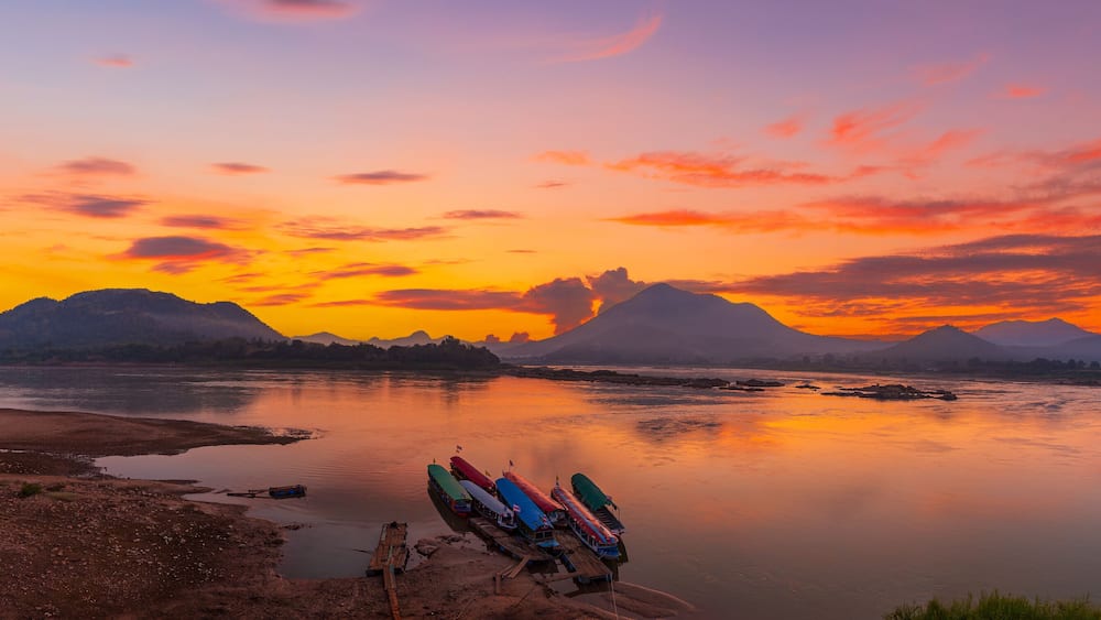 Mekong river and mountain scenery in the morning,Kaeng Khut couple scenery, Chiang Khan, Thailand,View of Kaeng Khut Khu Chiang Khan District, Loei Province, Thailand
