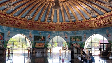 The interior of the lotus shaped temple in the middle of the pond
