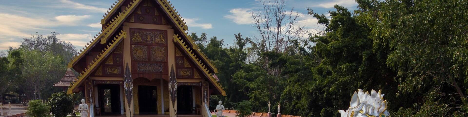 Nan, Thailand, February 2020: Wat Pa Kho Wang Temple aerial view.