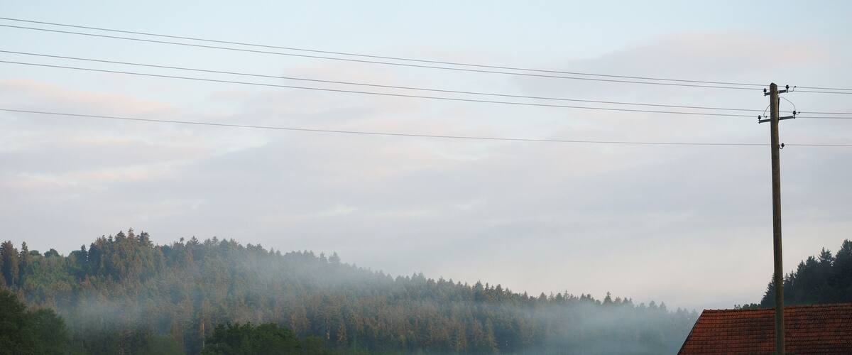 Ground fog (radiation fog) on a summer morning. Lein valley, Germany.