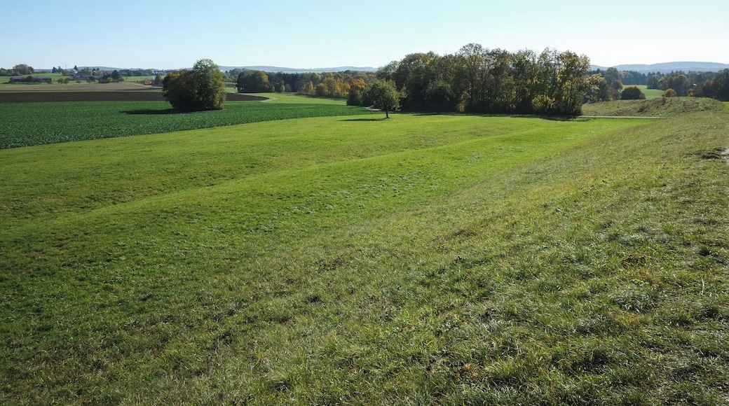Celtic oppidum Heidengraben, earthworks of the Elsachstadt near Grabenstetten, Baden Wurttemberg, Germany