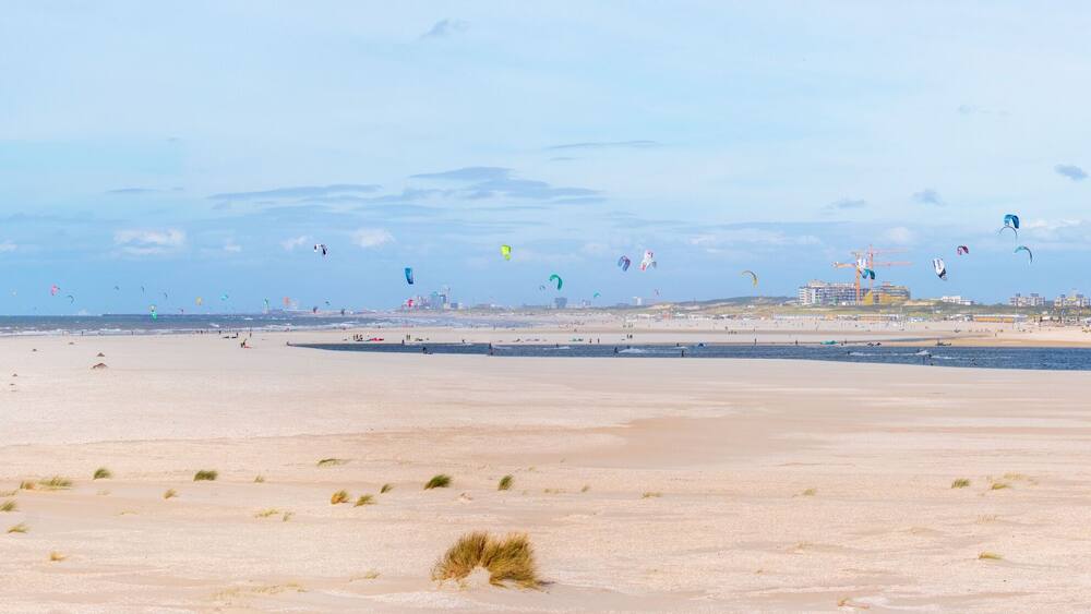 Kite surfing on a Dutch beach