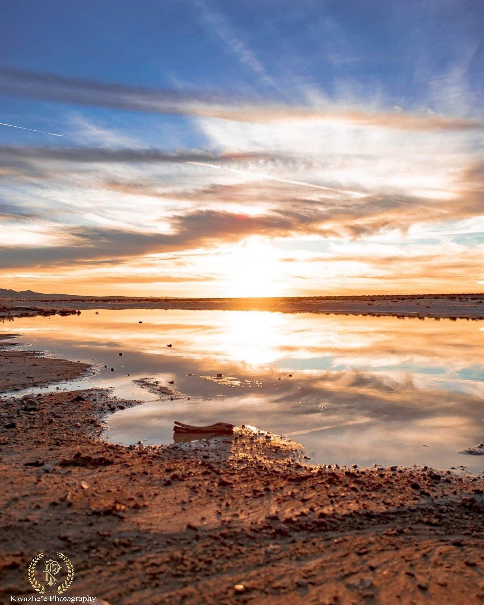 2020 of Jan 25th After the rain, look like a real lake, but not. :) Perfect sunset with left water.