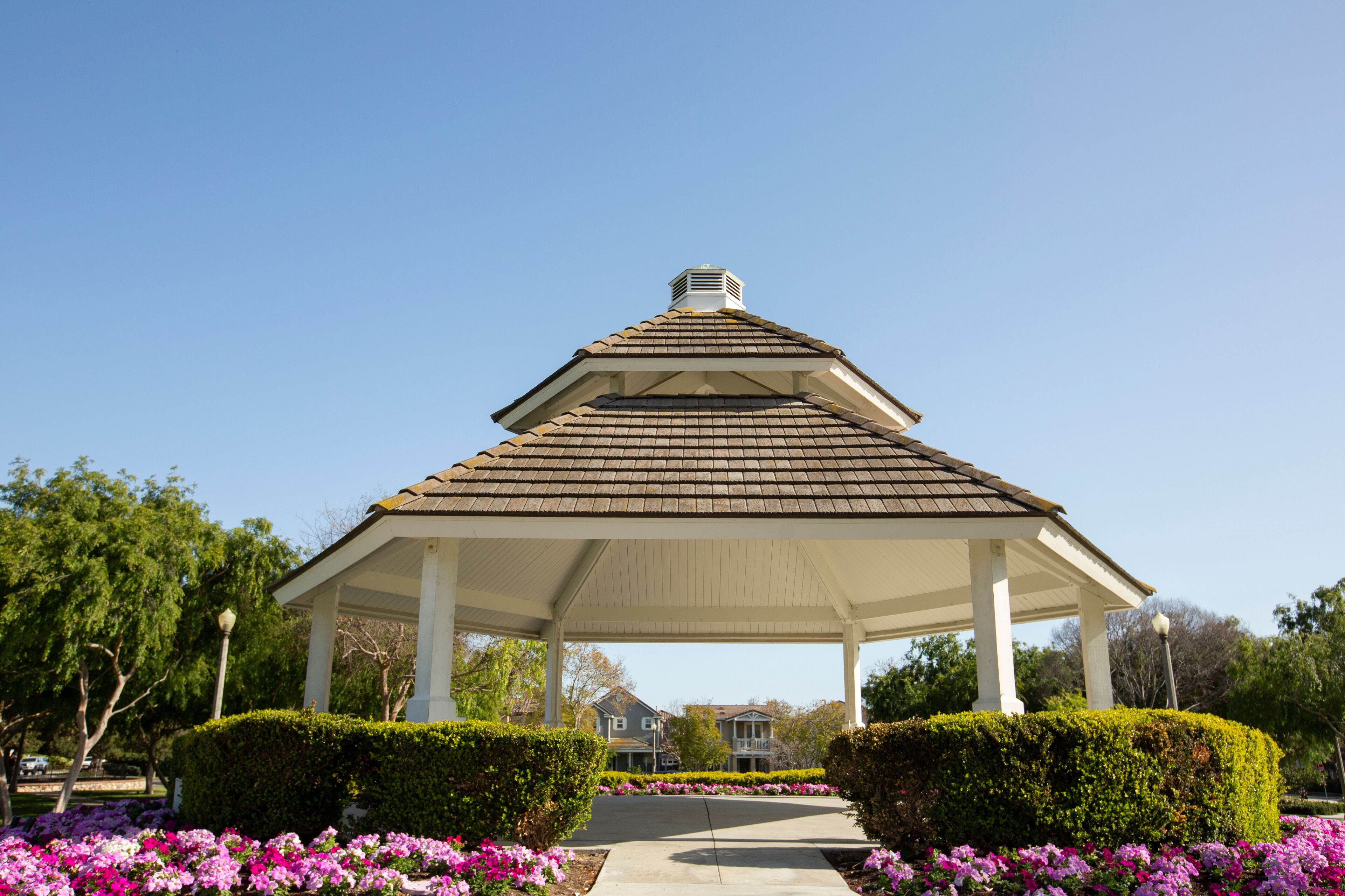Daytime view of the public city square of Ladera Ranch, California, USA.
