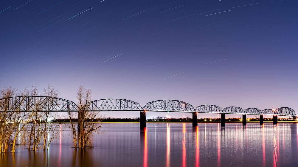 Night / Blue Hour at Historic Brookport Bridge - Ohio River, Brookport, Illinois & Kentucky
