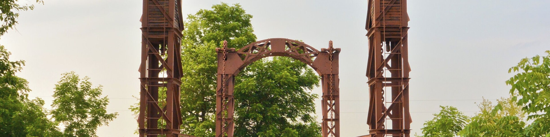An original (non-working) drawbridge constructed in 1904 by the Pittsburg Steel Construction company. This bridge is in excellent shape and it still used by vehicles going through the area.