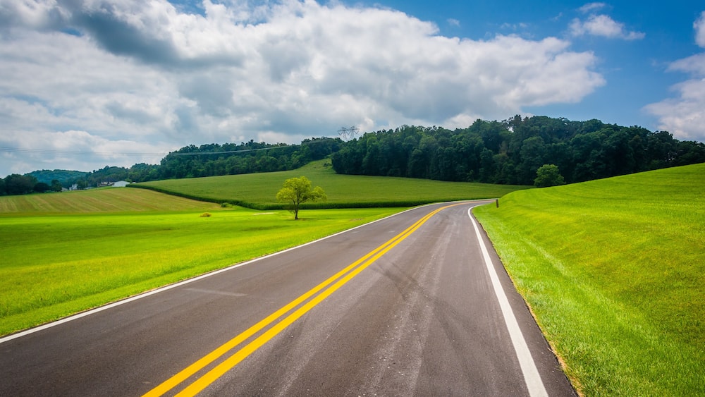Farm fields along a country road in rural Carroll County, Maryla
