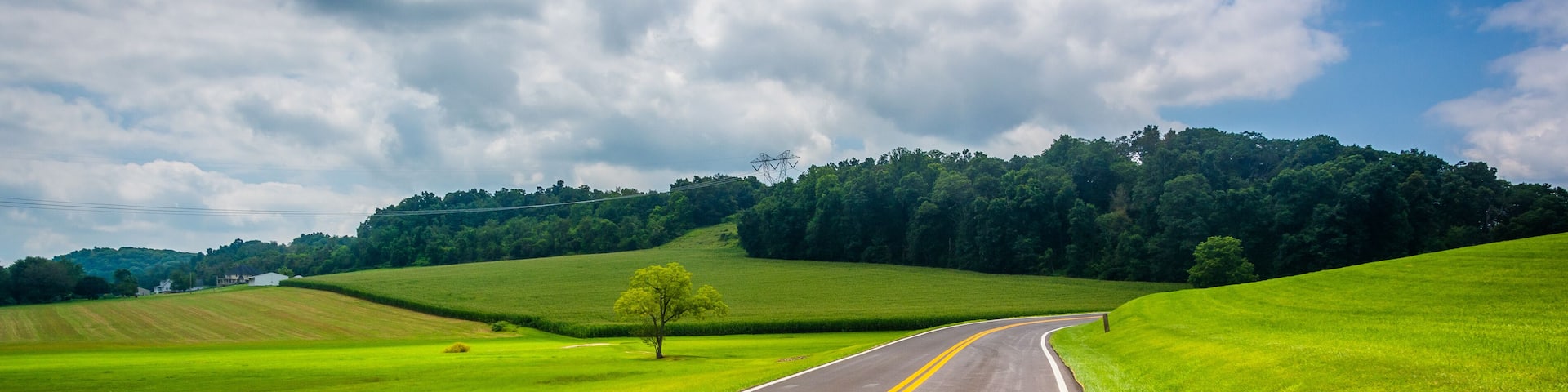 Farm fields along a country road in rural Carroll County, Maryla