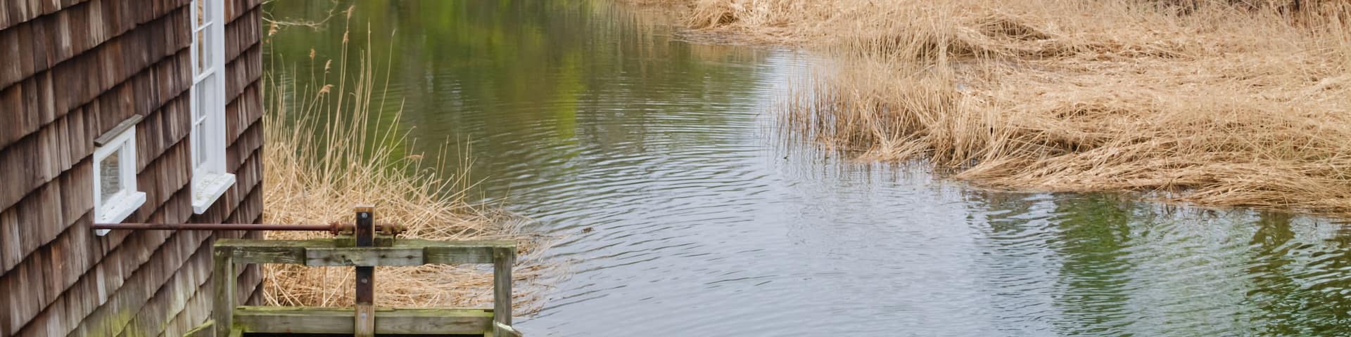 View of a typical natural bay summer house in Long Island New York