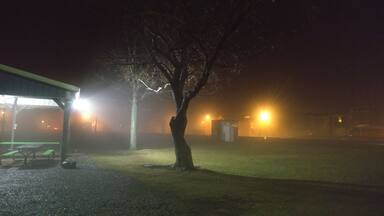 Deshler Crossroads Park as a light fog rolls in.