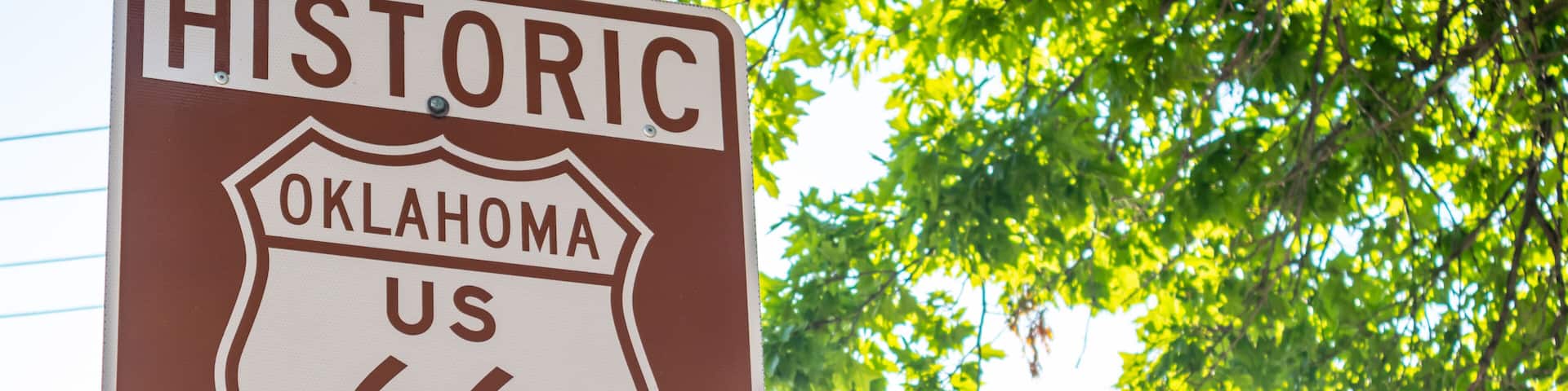 Route 66 sign inTulsa Oklahoma USA. Sunny spring day