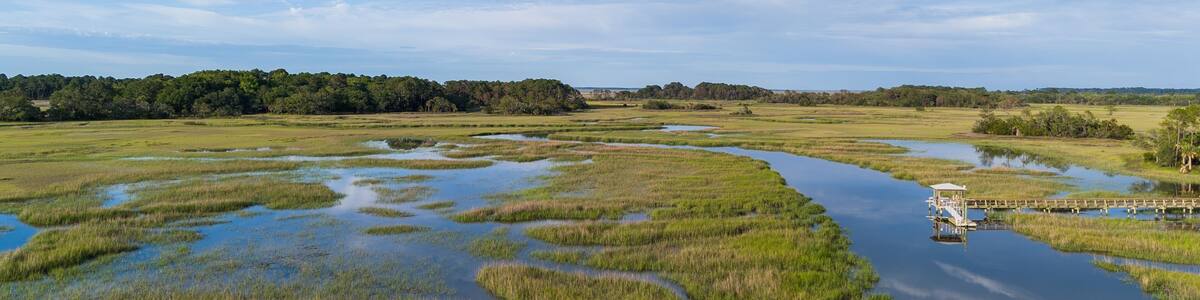 Low county marsh views from drone