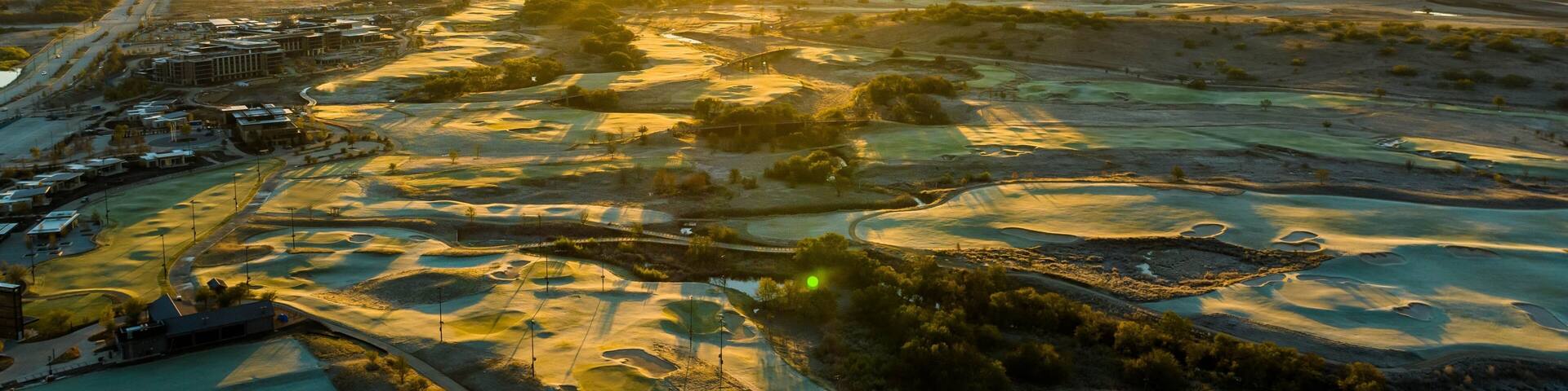 Aerial view of PGA Frisco Gold Course in Texas at sunset