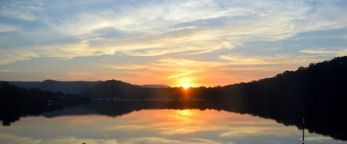 A view from the window in the train as you pass through the Hawkesbury heading north to the Central Coast and beyond. Sun setting but the water reflects the sky leavining it looking like a staircase into the clouds.
#Blue