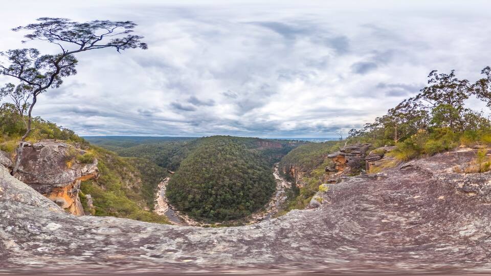 Spherical panoramic photograph of Glenbrook Creek in the Blue Mountains in Australia