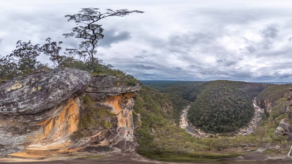 Spherical panoramic photograph of Glenbrook Creek in the Blue Mountains in Australia