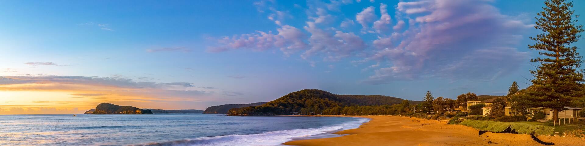 Aerial sunrise panorama at the beach