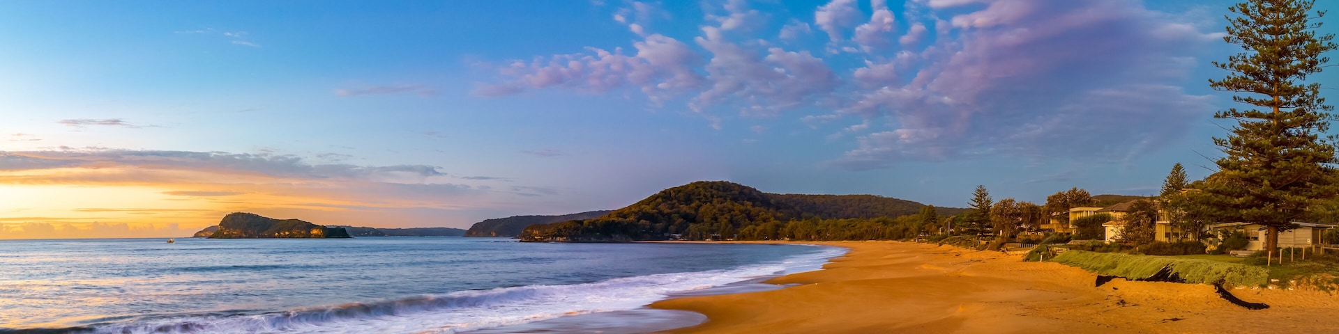 Aerial sunrise panorama at the beach