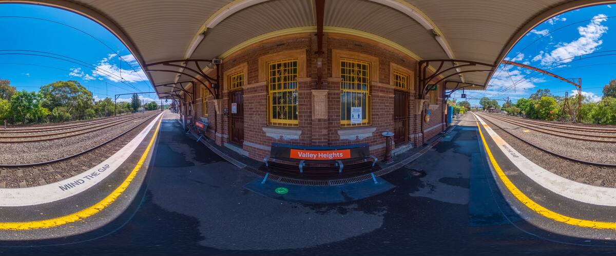 Spherical 360 panorama photograph of the Valley Heights Train Station