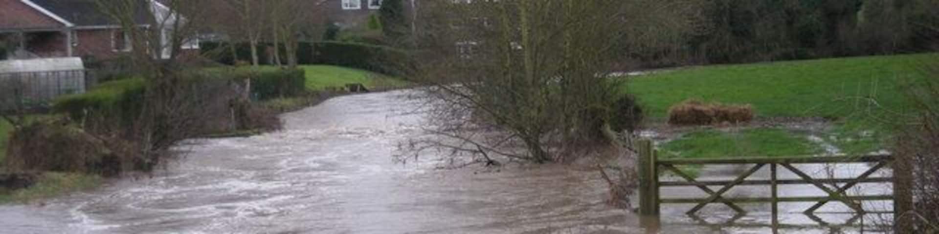 Rea Brook in flood at Hook-a-gate - Jan' 2008, near to Nobold, Shropshire, Great Britain.