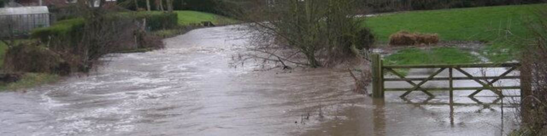 Rea Brook in flood at Hook-a-gate - Jan' 2008, near to Nobold, Shropshire, Great Britain.