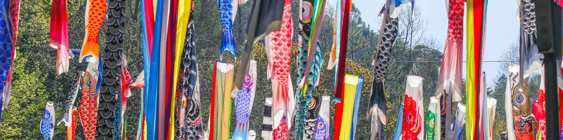 Colorful carp of Koinobori festival or carp-streamer kite to celebrate Children's Day in Nagano Prefecture, Japan.