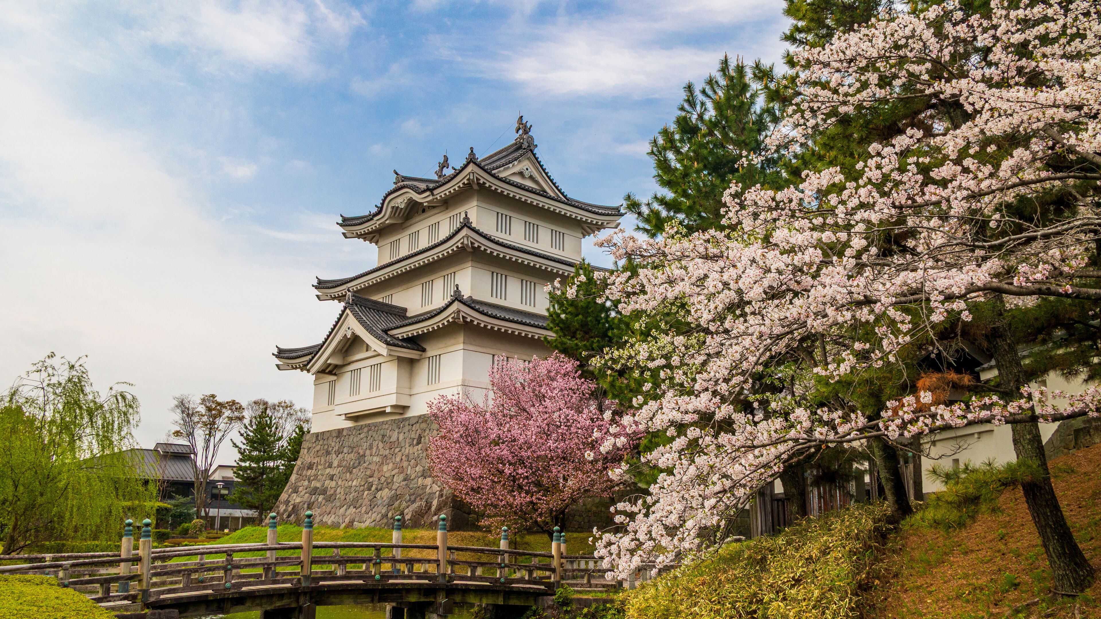 埼玉　行田　忍城の御三階櫓と桜　春の絶景