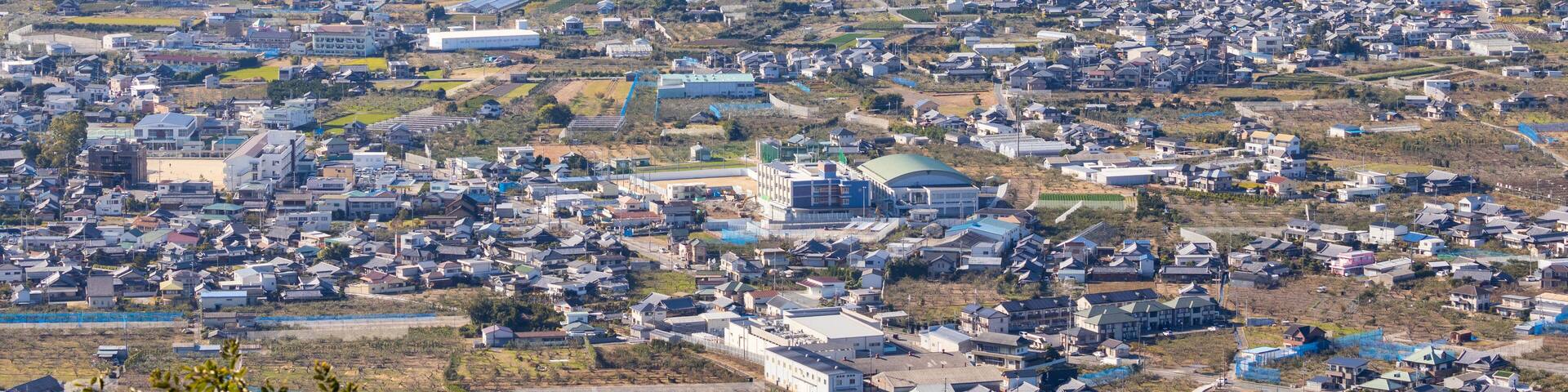 Sprawling rural town in Japanese countryside