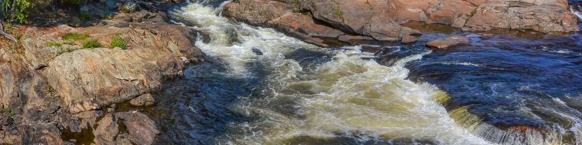 Some rapids along the Riviere Rouge (Red River) in Brebeuf, Quebec in summer