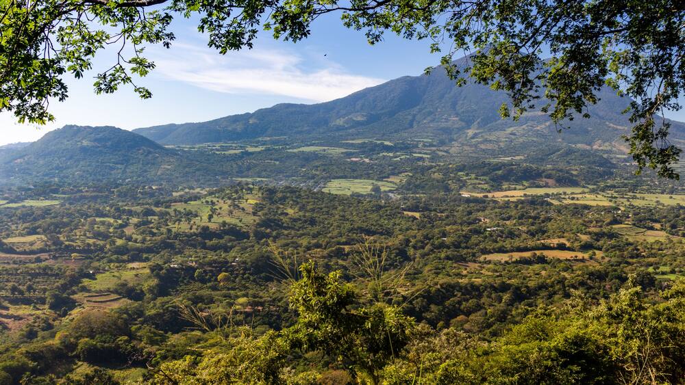 Lower green valley of the Chinchontepec Volcano in San Vicente, El Salvador, Central America