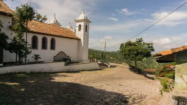 Stone streets with a pretty view and the Santa Lucia church Honduras Central America