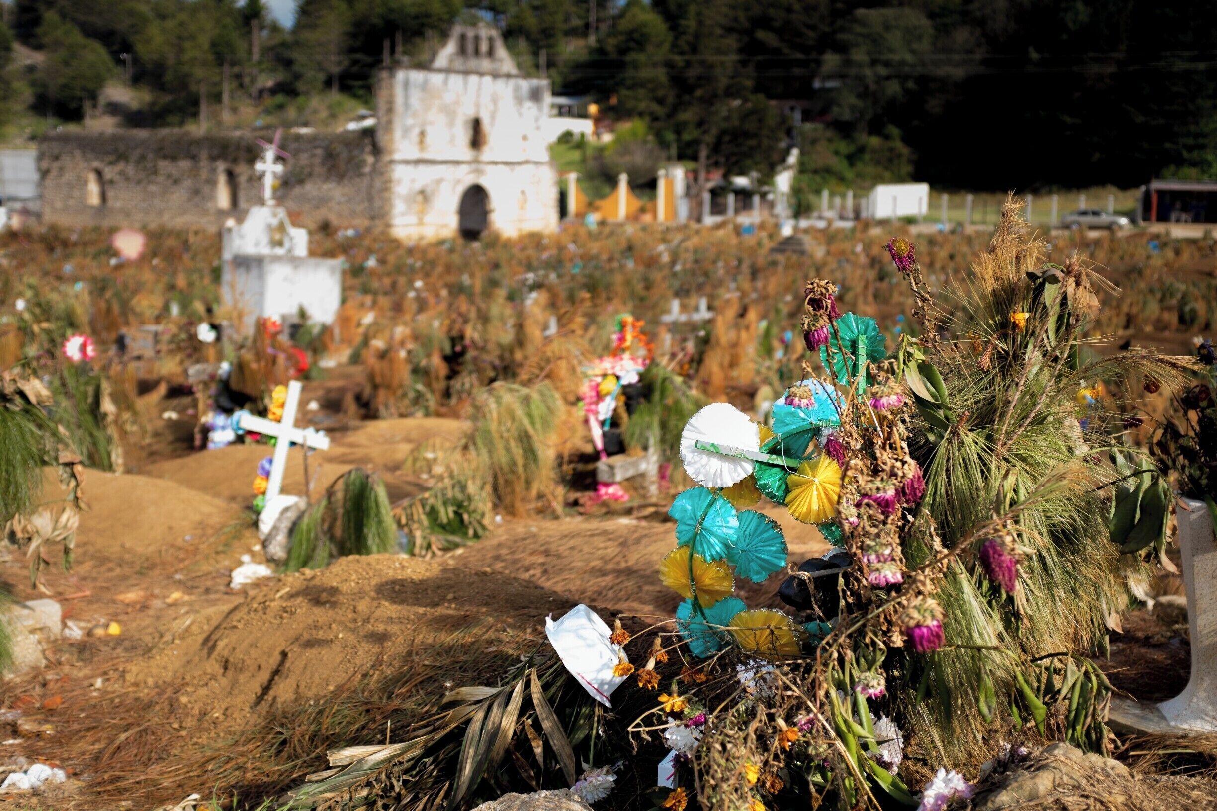 //
Made the trip to Chamula to visit an infamous temple (?)/ former church that is home to the indigenous people of the area. Their customs are familiar yet so original, it was an honour to be allowed inside their place of worship to observe.
\\
This was a very different experience which we’ll be explaining in detail on the blog. Just know it involves vast quantities of Coca-Cola , pine needles and some chickens.
//
No photography is allowed inside, which we respectfully adhered to. So my colourful play by play will have to suffice.