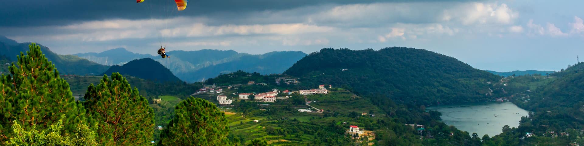 Paragliding in a picturesque valley, naukuchiatal, Uttarakhand, India