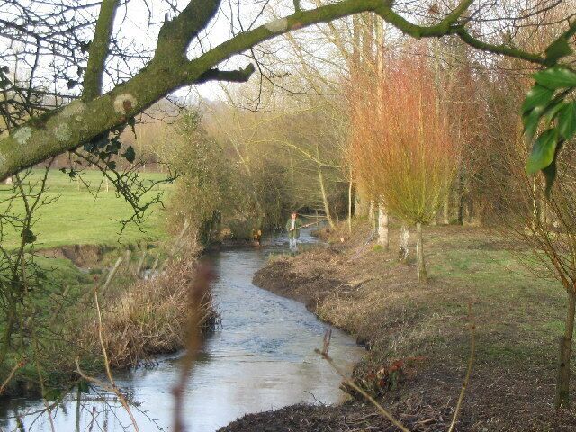 River Wylye. A view looking north along a channel of the River Wylye from Five Ash Lane.