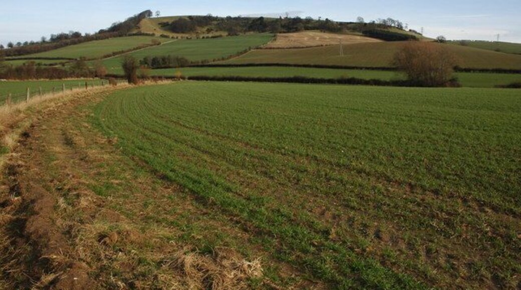 The Heart of England Way and Meon Hill The Heart of England Way follows the fence on the left and then crosses from Gloucestershire to Warwickshire when it passes beyond the hedge on the far side of the field.