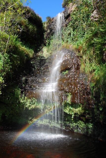Waterfall on Twrch tributary stream Photograph taken 26/08/07. Late afternoon sun produced this lovely rainbow and highlighted the peat stained plunge pool. Worth a visit.