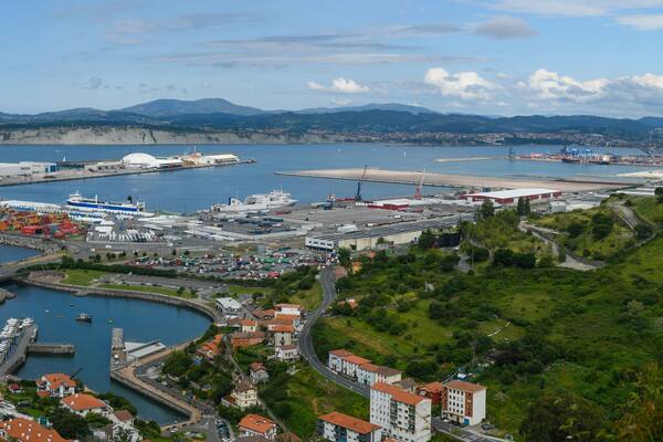 Panoramic view of the port of Zierbena and the port of Bilbao