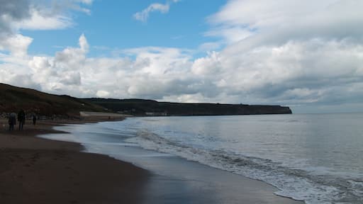Visit Sandsend - great beach, lovely beachside cafes, walk along the beach to Whitby and look for fossils. #beachbound #Yorkshire